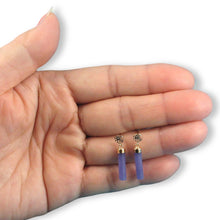 Load image into Gallery viewer, 14K Yellow Gold Good Fortune Dangle Tube Lavender Jade Earrings