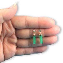 Load image into Gallery viewer, 14K Yellow Gold Good Fortune Dangle Tube Green Jade Earrings