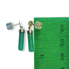 Load image into Gallery viewer, 14K Yellow Gold Good Fortune Dangle Tube Green Jade Earrings