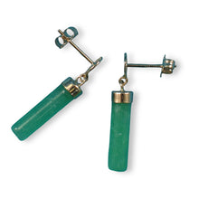 Load image into Gallery viewer, 14K Yellow Gold Good Fortune Dangle Tube Green Jade Earrings
