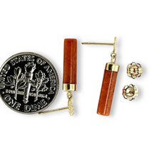 Load image into Gallery viewer, 14K Yellow Gold Good Fortune Red Jade Dangle Earrings