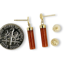 Load image into Gallery viewer, 14K Yellow Gold Good Fortune Red Jade Dangle Earrings