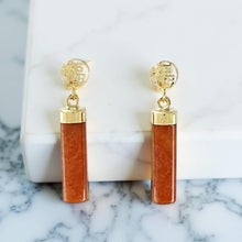 Load image into Gallery viewer, 14K Yellow Gold Good Fortune Red Jade Dangle Earrings