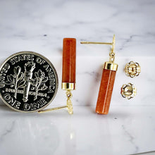 Load image into Gallery viewer, 14K Yellow Gold Good Fortune Red Jade Dangle Earrings