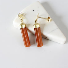Load image into Gallery viewer, 14K Yellow Gold Good Fortune Red Jade Dangle Earrings