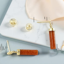 Load image into Gallery viewer, 14K Yellow Gold Good Fortune Red Jade Dangle Earrings