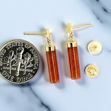 Load image into Gallery viewer, 14K Yellow Gold Good Fortune Red Jade Dangle Earrings