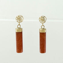 Load image into Gallery viewer, 1196704 14KT SOLID YELLOW GOLD GOOD FORTUNE RED JADE DANGLE EARRINGS