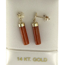 Load image into Gallery viewer, 1196704 14KT SOLID YELLOW GOLD GOOD FORTUNE RED JADE DANGLE EARRINGS