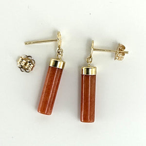 1196704 14KT SOLID YELLOW GOLD GOOD FORTUNE RED JADE DANGLE EARRINGS