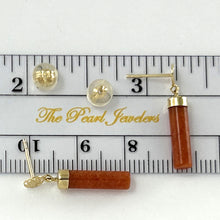 Load image into Gallery viewer, 1196704 14KT SOLID YELLOW GOLD GOOD FORTUNE RED JADE DANGLE EARRINGS