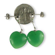 Load image into Gallery viewer, 14K White Gold Diamond Green Jade Heart Dangle Earrings
