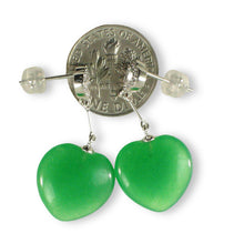 Load image into Gallery viewer, 14K White Gold Diamond Green Jade Heart Dangle Earrings
