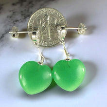 Load image into Gallery viewer, 14K White Gold Diamond Green Jade Heart Dangle Earrings