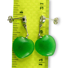 Load image into Gallery viewer, 14K White Gold Diamond Green Jade Heart Dangle Earrings