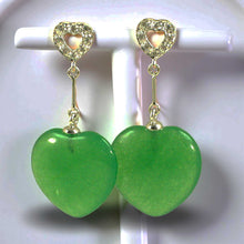 Load image into Gallery viewer, 14K White Gold Diamond Green Jade Heart Dangle Earrings