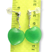 Load image into Gallery viewer, 14K White Gold Diamond Green Jade Heart Dangle Earrings