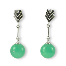 Load image into Gallery viewer, 14K White Gold Diamond Green Jade Dangle Earrings