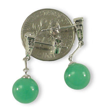Load image into Gallery viewer, 14K White Gold Diamond Green Jade Dangle Earrings