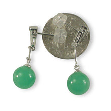 Load image into Gallery viewer, 14K White Gold Diamond Green Jade Dangle Earrings