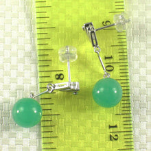 Load image into Gallery viewer, 14K White Gold Diamond Green Jade Dangle Earrings