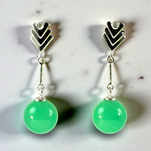 Load image into Gallery viewer, 14K White Gold Diamond Green Jade Dangle Earrings