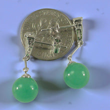 Load image into Gallery viewer, 14K White Gold Diamond Green Jade Dangle Earrings