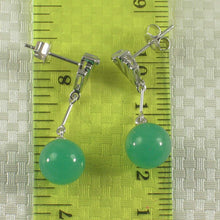 Load image into Gallery viewer, 14K White Gold Diamond Green Jade Dangle Earrings