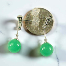 Load image into Gallery viewer, 14K White Gold Diamond Green Jade Dangle Earrings