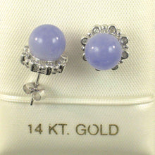 Load image into Gallery viewer, 14K White Gold Diamond Lavender Jade Stud Earring