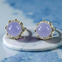 Load image into Gallery viewer, 14K White Gold Diamond Lavender Jade Stud Earring