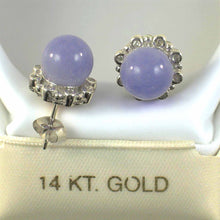 Load image into Gallery viewer, 14K White Gold Diamond Lavender Jade Stud Earring