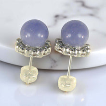 Load image into Gallery viewer, 14K White Gold Diamond Lavender Jade Stud Earring