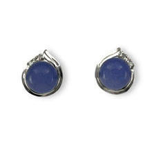 Load image into Gallery viewer, 14K White Gold Unique Diamond Lavender Jade Stud Earrings