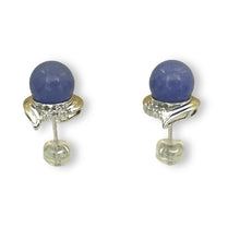 Load image into Gallery viewer, 14K White Gold Unique Diamond Lavender Jade Stud Earrings