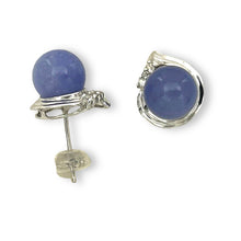 Load image into Gallery viewer, 14K White Gold Unique Diamond Lavender Jade Stud Earrings