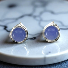 Load image into Gallery viewer, 14K White Gold Unique Diamond Lavender Jade Stud Earrings