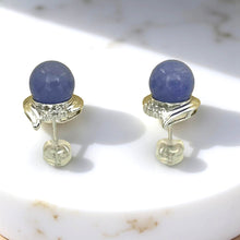 Load image into Gallery viewer, 14K White Gold Unique Diamond Lavender Jade Stud Earrings