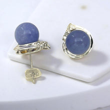 Load image into Gallery viewer, 14K White Gold Unique Diamond Lavender Jade Stud Earrings