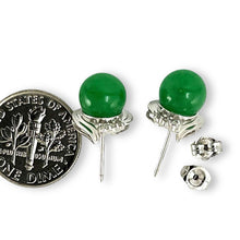 Load image into Gallery viewer, 14K White Gold Unique Diamond Green Jade Stud Earrings