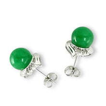 Load image into Gallery viewer, 14K White Gold Unique Diamond Green Jade Stud Earrings