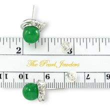 Load image into Gallery viewer, 14K White Gold Unique Diamond Green Jade Stud Earrings