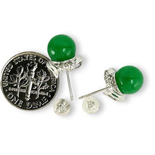 Load image into Gallery viewer, 14K White Gold Unique Diamond Green Jade Stud Earrings