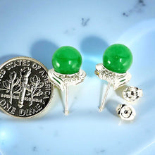 Load image into Gallery viewer, 14K White Gold Unique Diamond Green Jade Stud Earrings