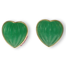 Load image into Gallery viewer, 14K Yellow Gold Shell Heart Green Jade Stud Earrings