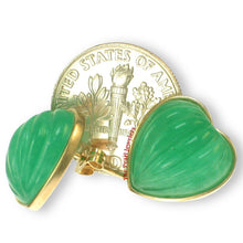 Load image into Gallery viewer, 14K Yellow Gold Shell Heart Green Jade Stud Earrings