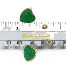 Load image into Gallery viewer, 14K Yellow Gold Shell Heart Green Jade Stud Earrings