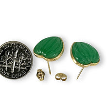 Load image into Gallery viewer, 14K Yellow Gold Shell Heart Green Jade Stud Earrings