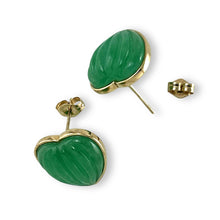 Load image into Gallery viewer, 14K Yellow Gold Shell Heart Green Jade Stud Earrings