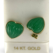 Load image into Gallery viewer, 14K Yellow Gold Shell Heart Green Jade Stud Earrings